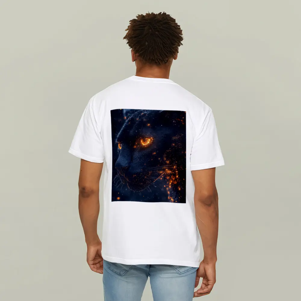 Black Panther Glowing Eyes Dark Starry Background – T-Shirts