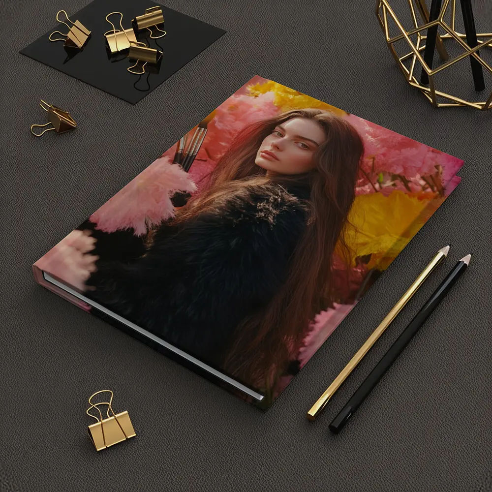 Woman With Paintbrushes Among Pink Flowers – Notebooks