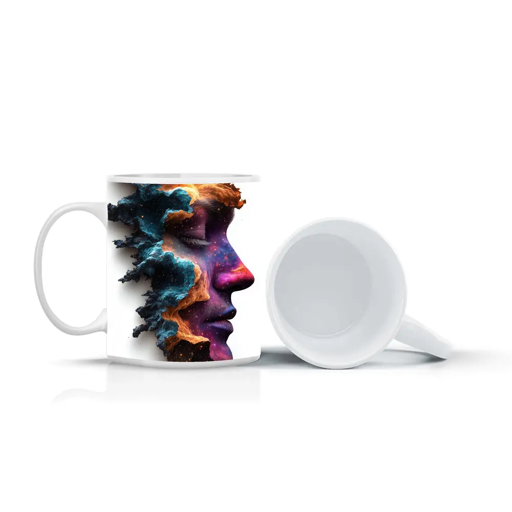 Cosmic Galaxy Woman Face Double Exposure Art – Mugs