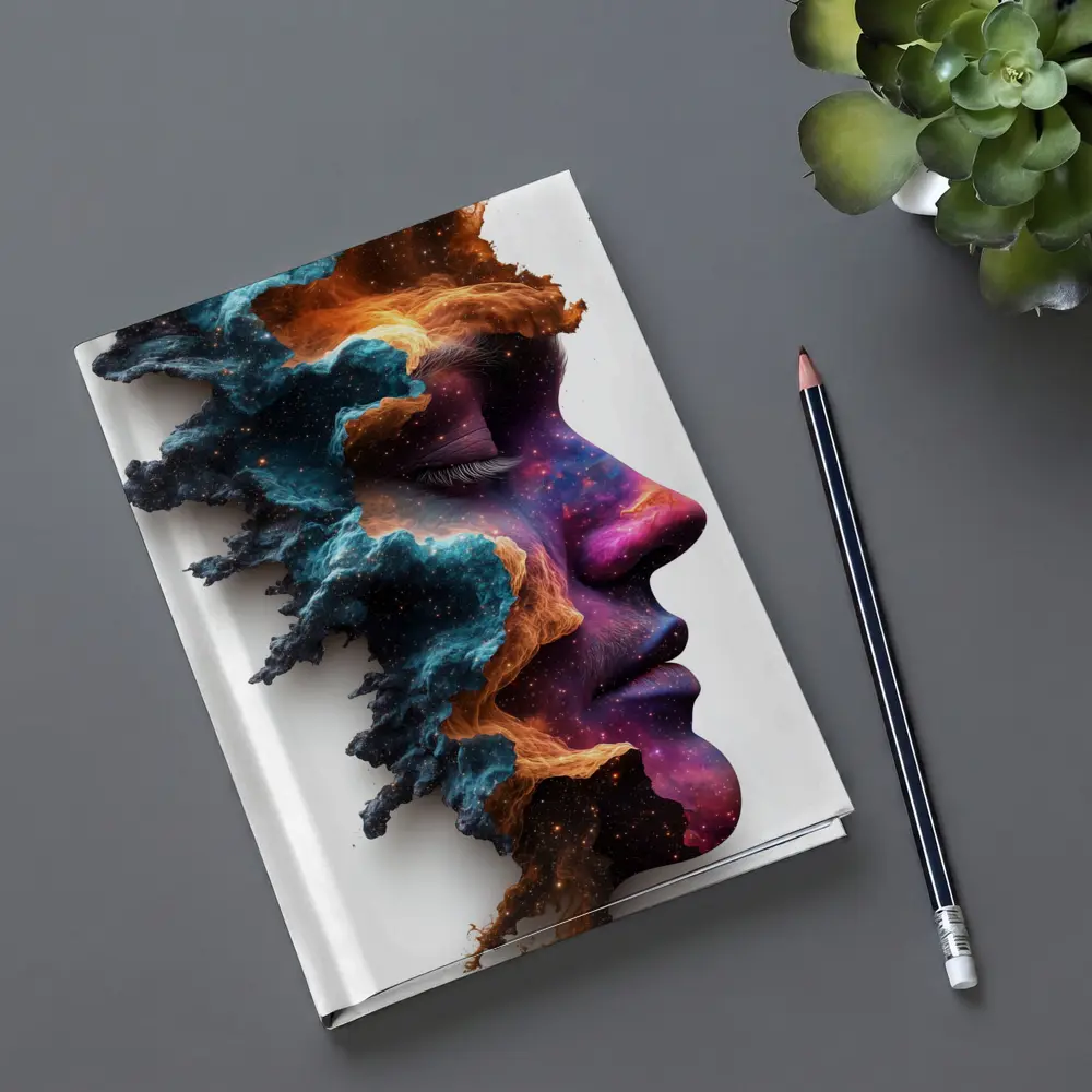 Cosmic Galaxy Woman Face Double Exposure Art – Notebooks