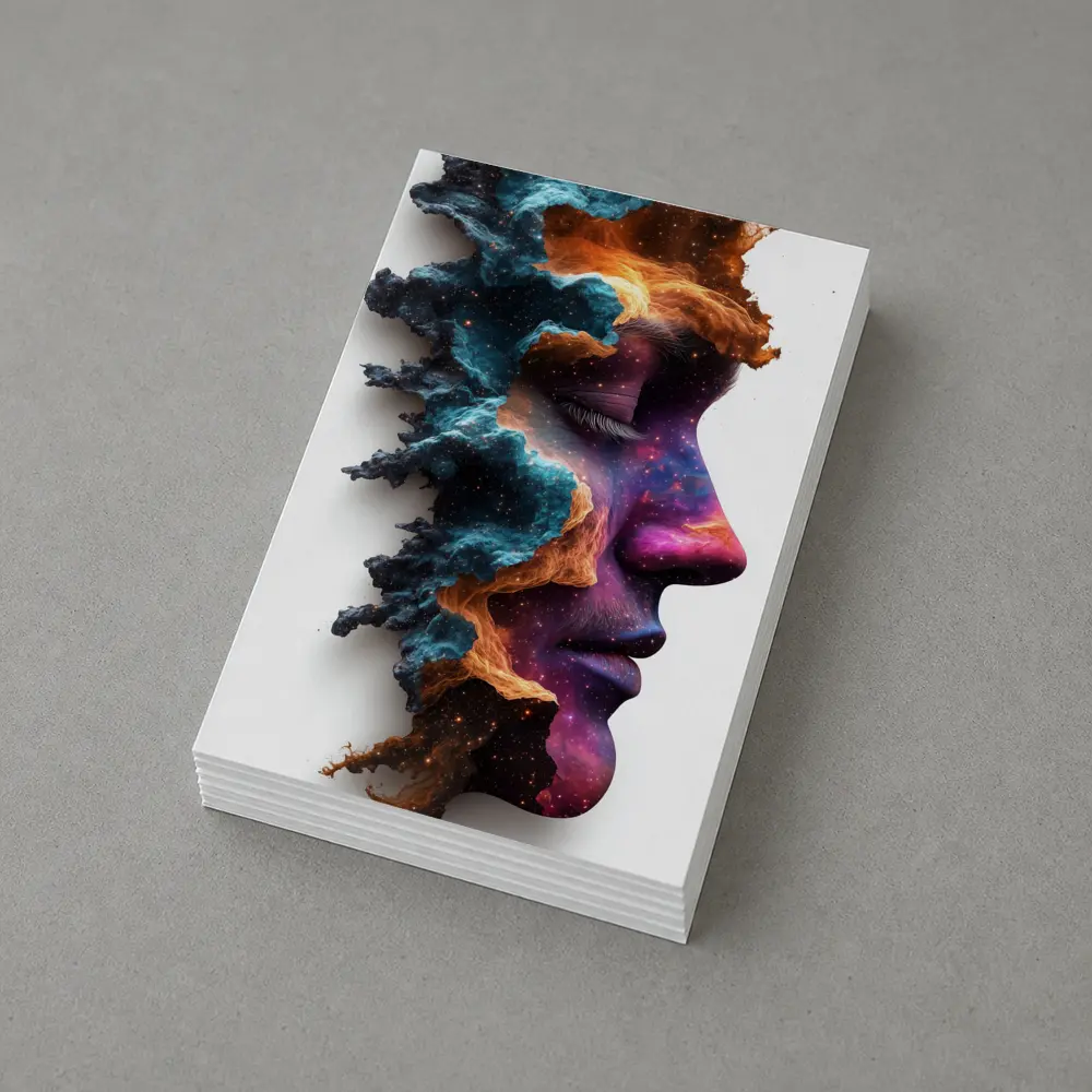 Cosmic Galaxy Woman Face Double Exposure Art – Postcards