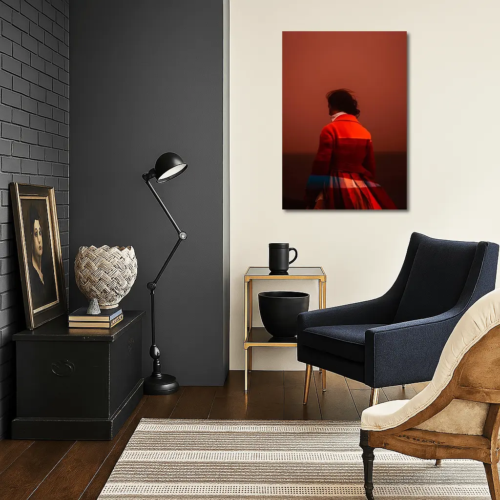 Woman Red Coat Dramatic Sunset Sky – Wall Art