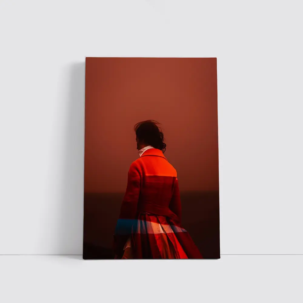 Woman Red Coat Dramatic Sunset Sky – Wall Art