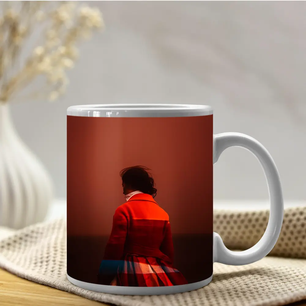 Woman Red Coat Dramatic Sunset Sky – Mugs