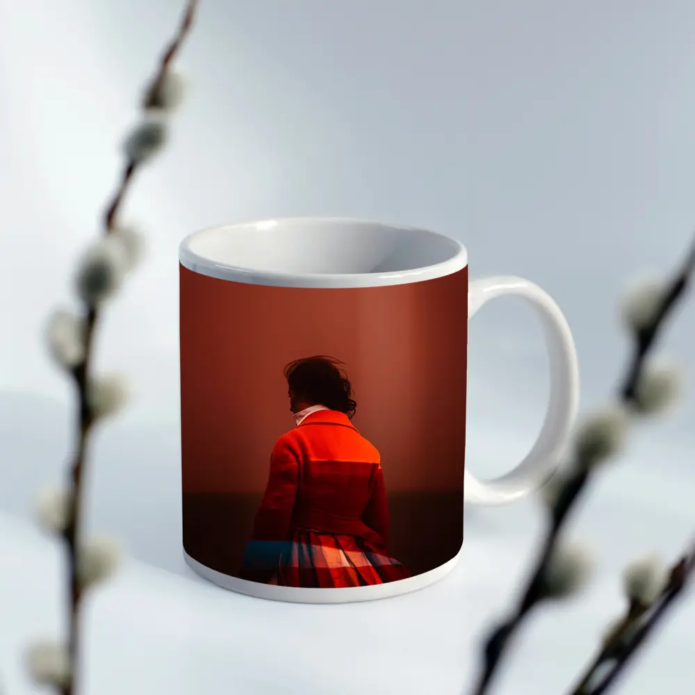 Woman Red Coat Dramatic Sunset Sky – Mugs