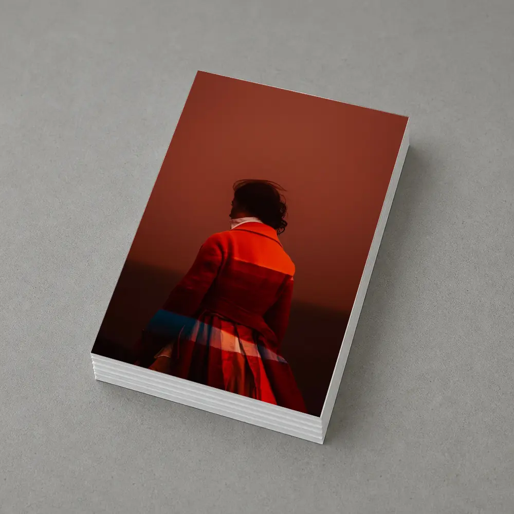 Woman Red Coat Dramatic Sunset Sky – Postcards
