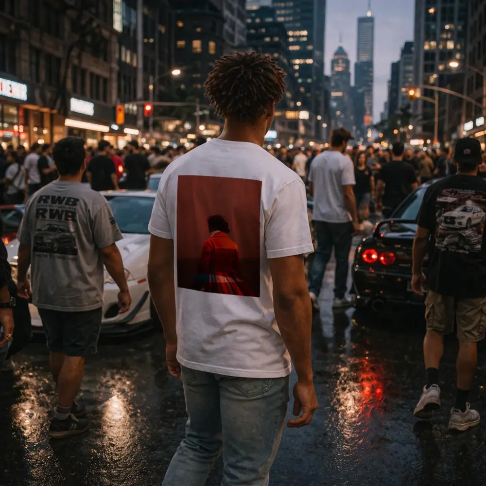 Woman Red Coat Dramatic Sunset Sky – T-Shirts