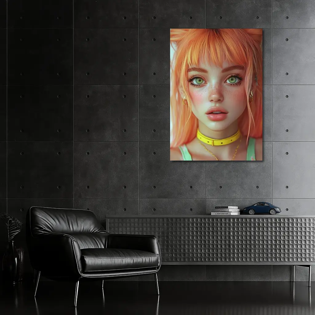 Anime Girl Orange Hair Green Eyes Portrait – Wall Art
