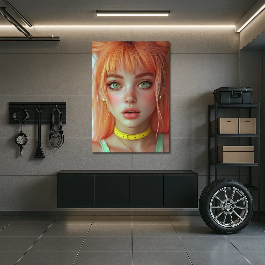 Anime Girl Orange Hair Green Eyes Portrait – Wall Art