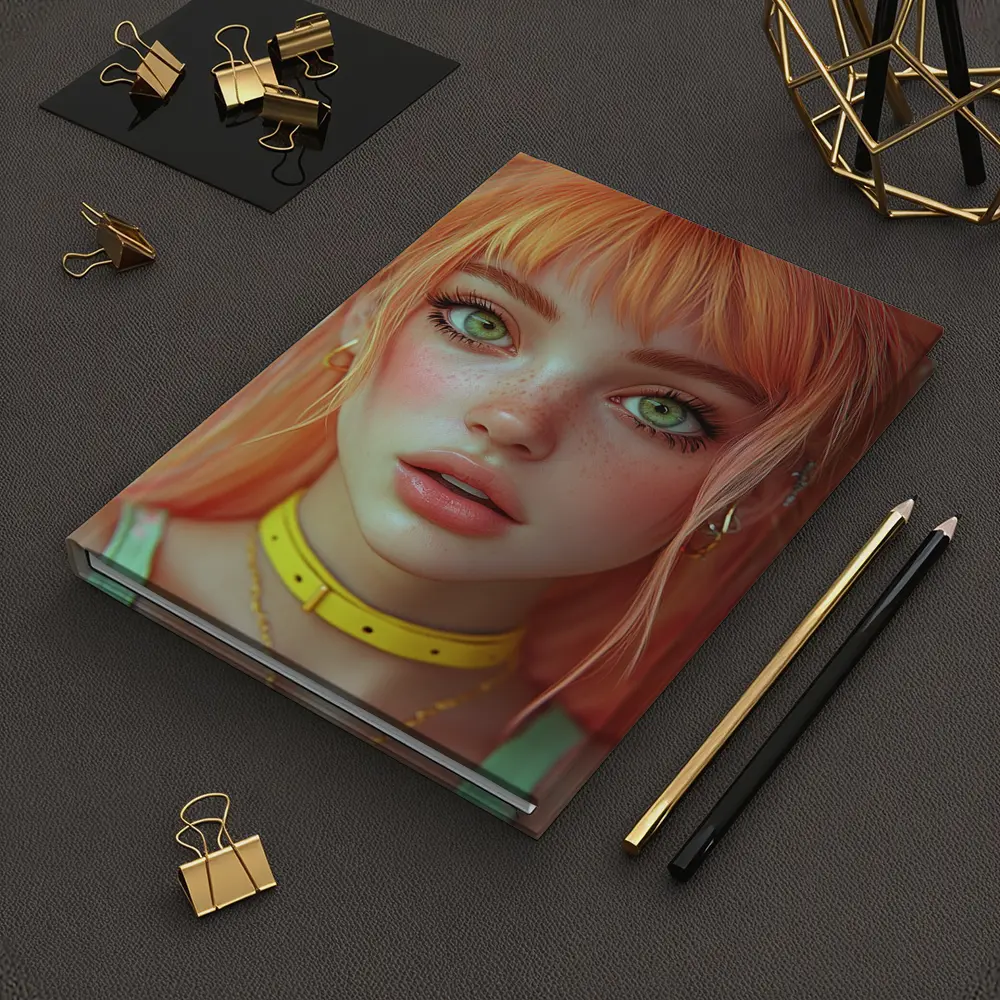 Anime Girl Orange Hair Green Eyes Portrait – Notebooks