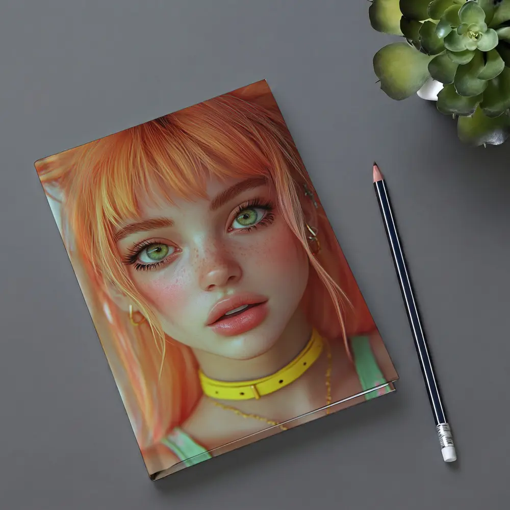 Anime Girl Orange Hair Green Eyes Portrait – Notebooks