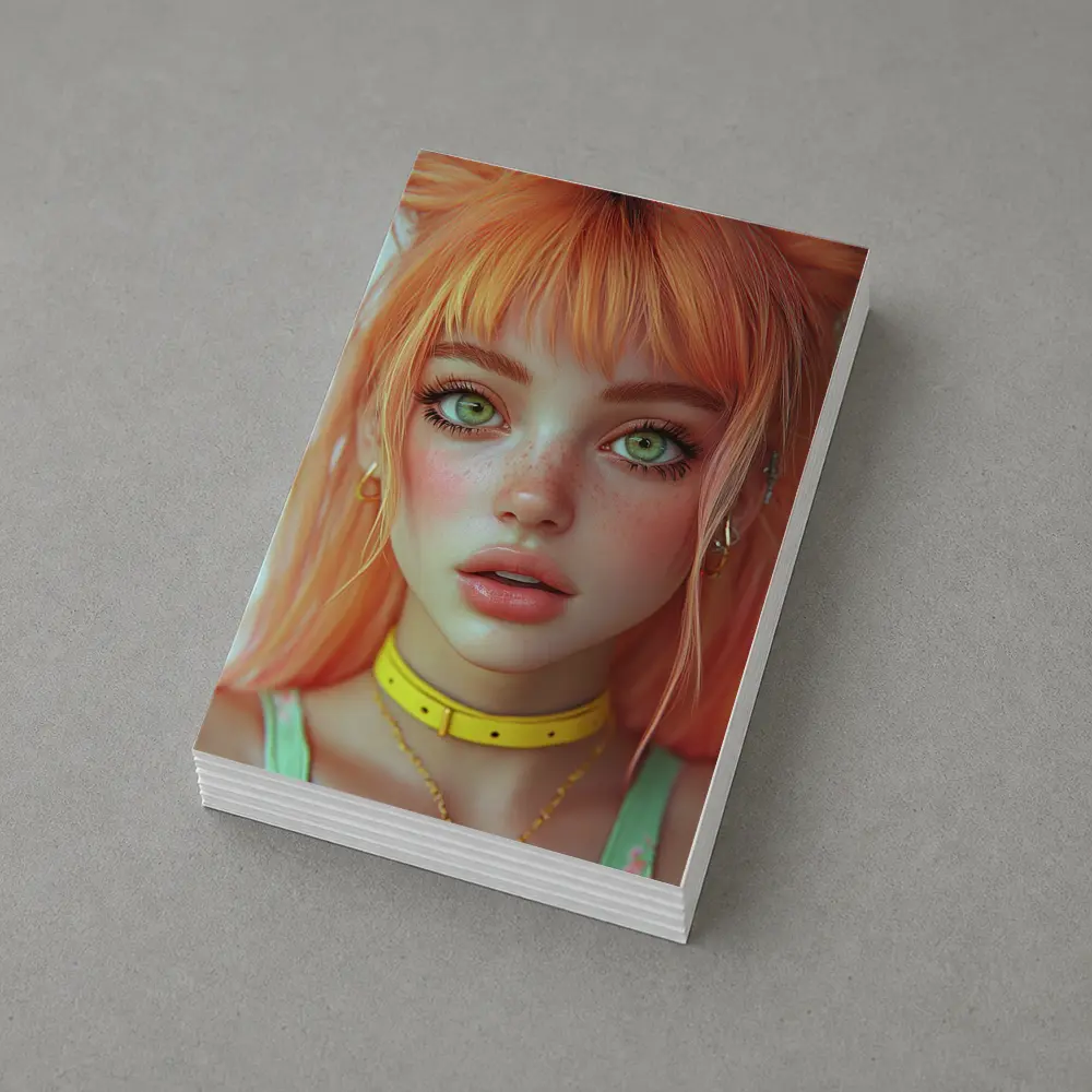 Anime Girl Orange Hair Green Eyes Portrait – Postcards