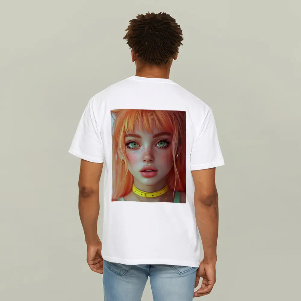 Anime Girl Orange Hair Green Eyes Portrait – T-Shirts