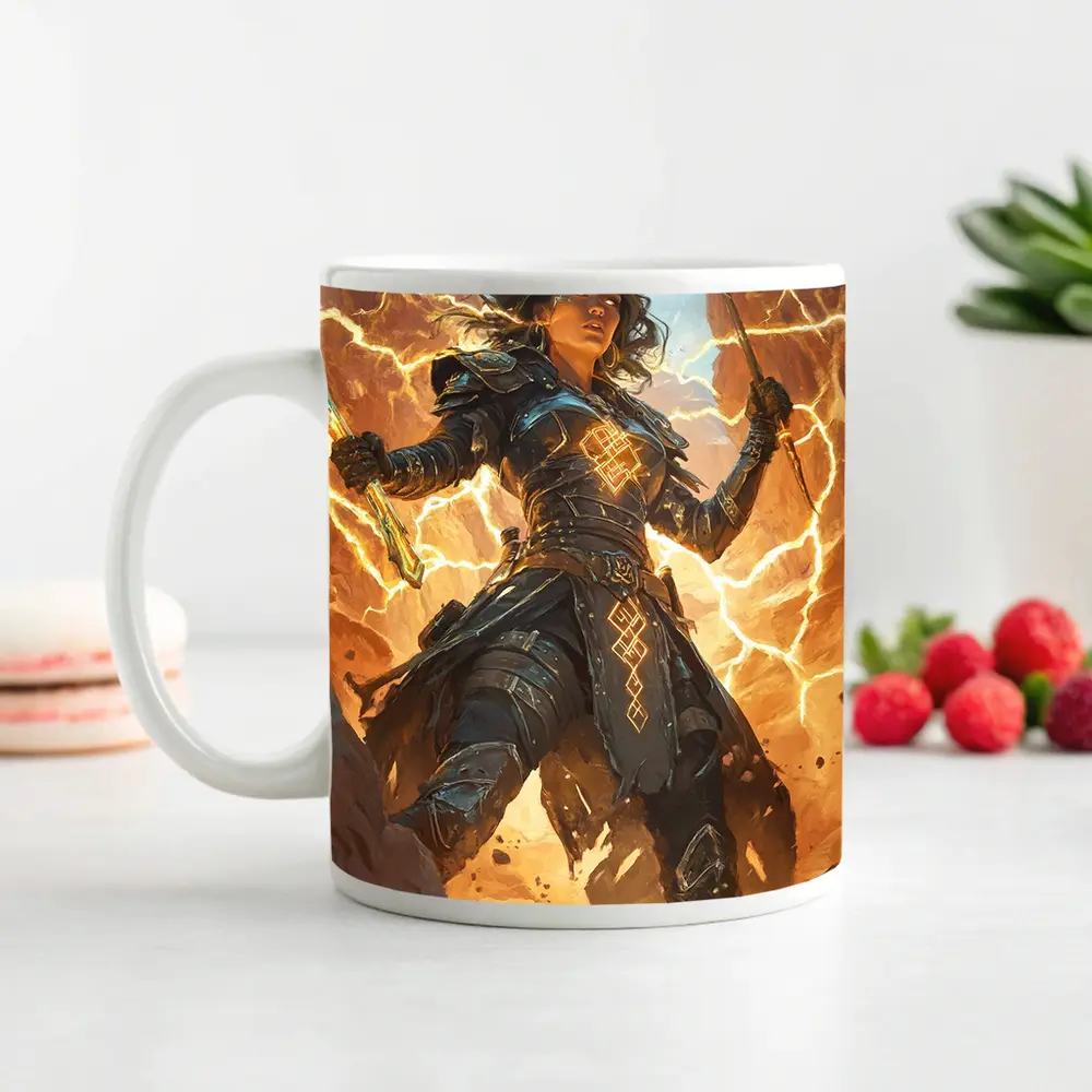 Lightning Warrior Woman Dark Fantasy Art – Mugs