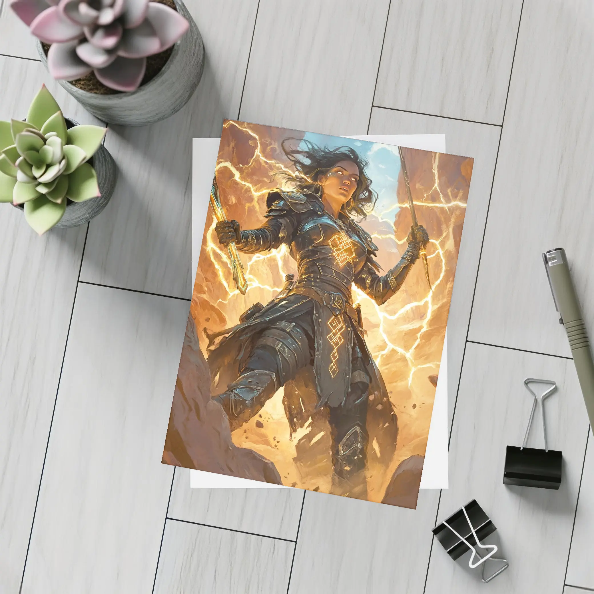 Lightning Warrior Woman Dark Fantasy Art – Postcards
