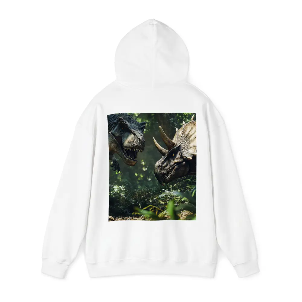 T-Rex and Triceratops Face Off Forest – Hoodies