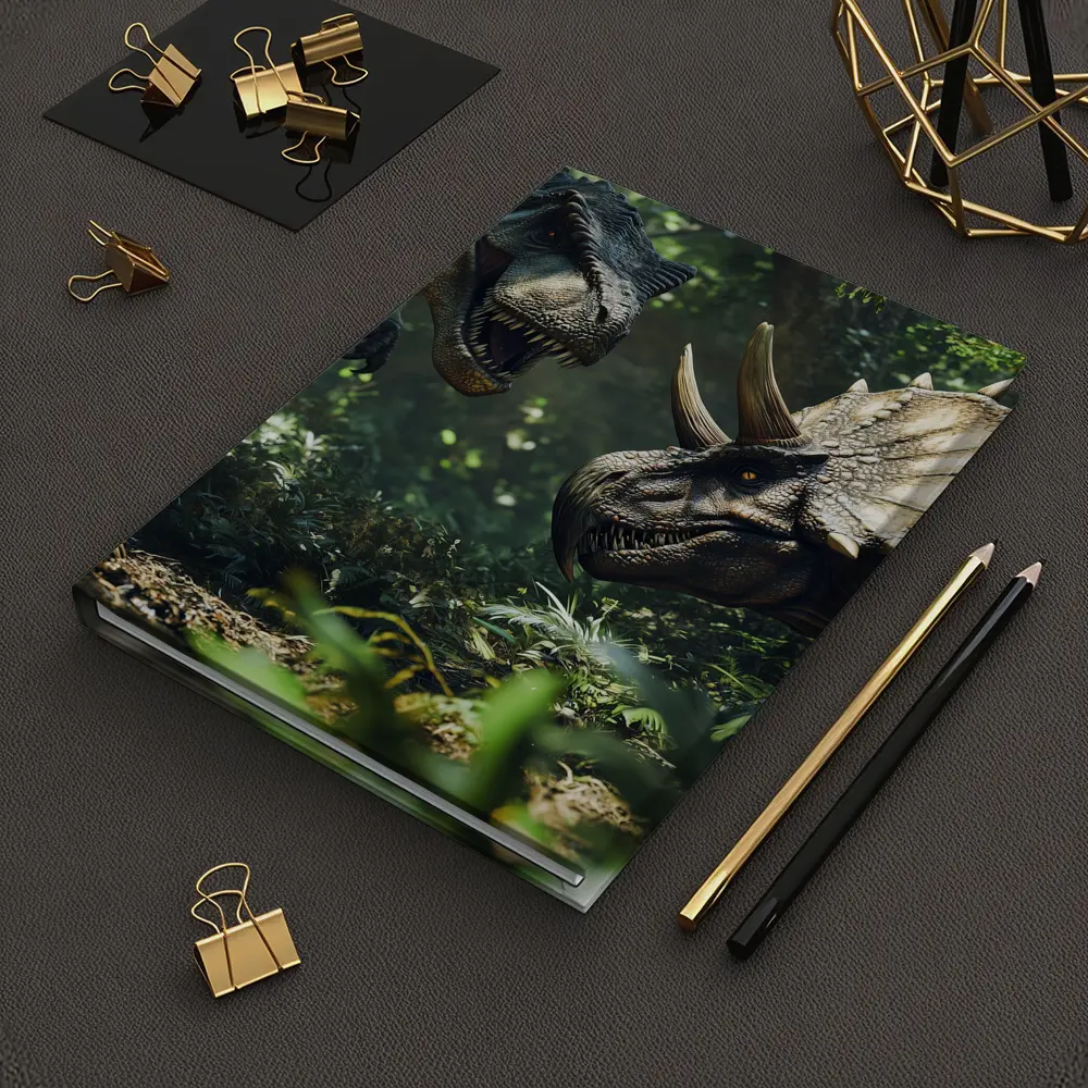 T-Rex and Triceratops Face Off Forest – Notebooks