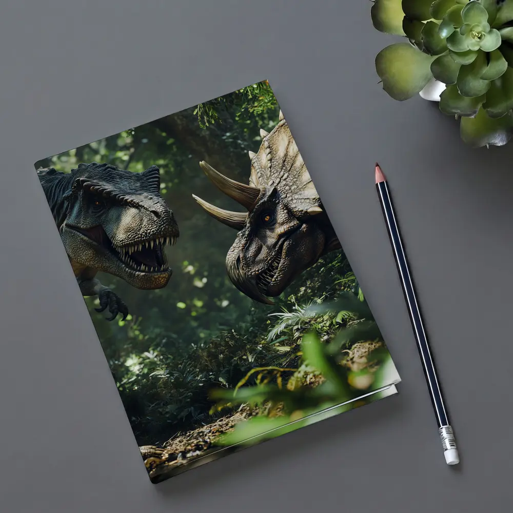 T-Rex and Triceratops Face Off Forest – Notebooks
