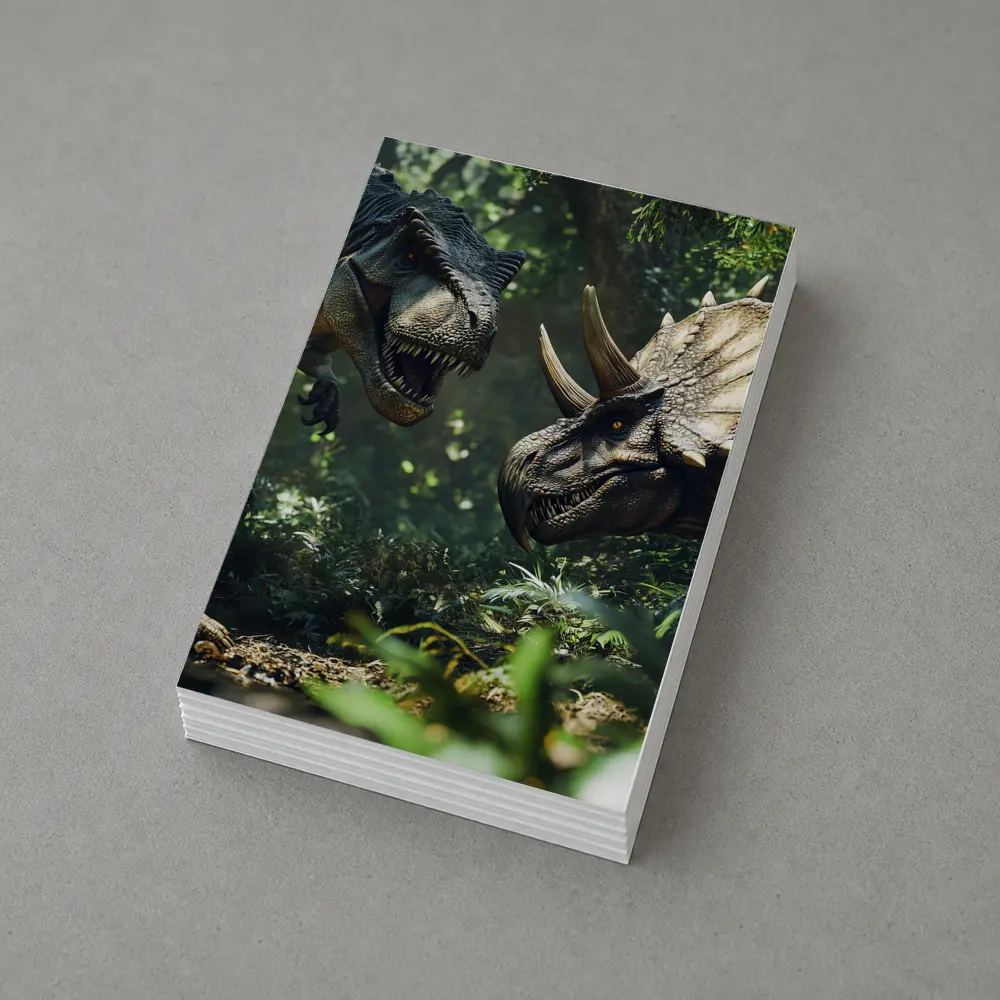 T-Rex and Triceratops Face Off Forest – Postcards