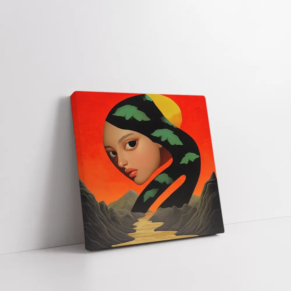 Surreal Woman Face Mountains Sunset Art – Wall Art
