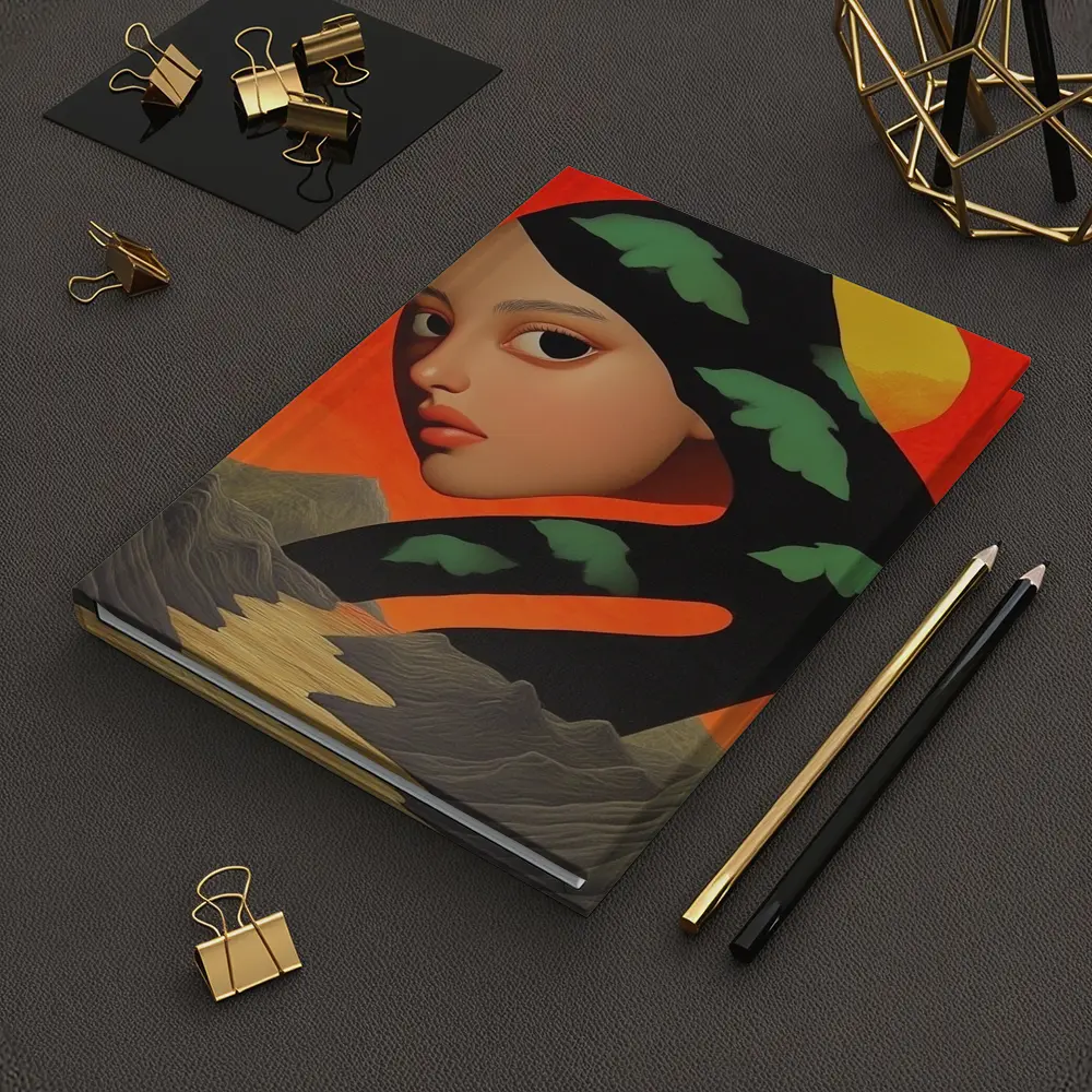 Surreal Woman Face Mountains Sunset Art – Notebooks