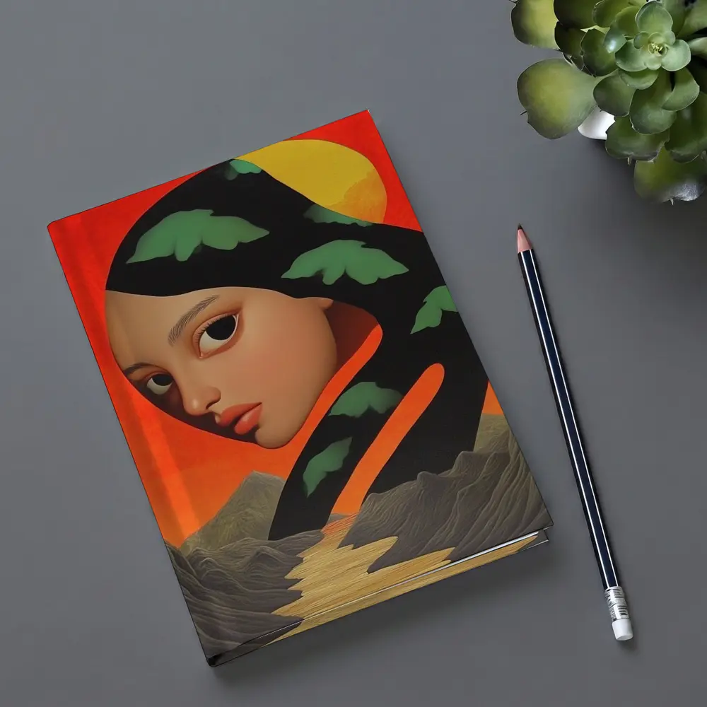 Surreal Woman Face Mountains Sunset Art – Notebooks