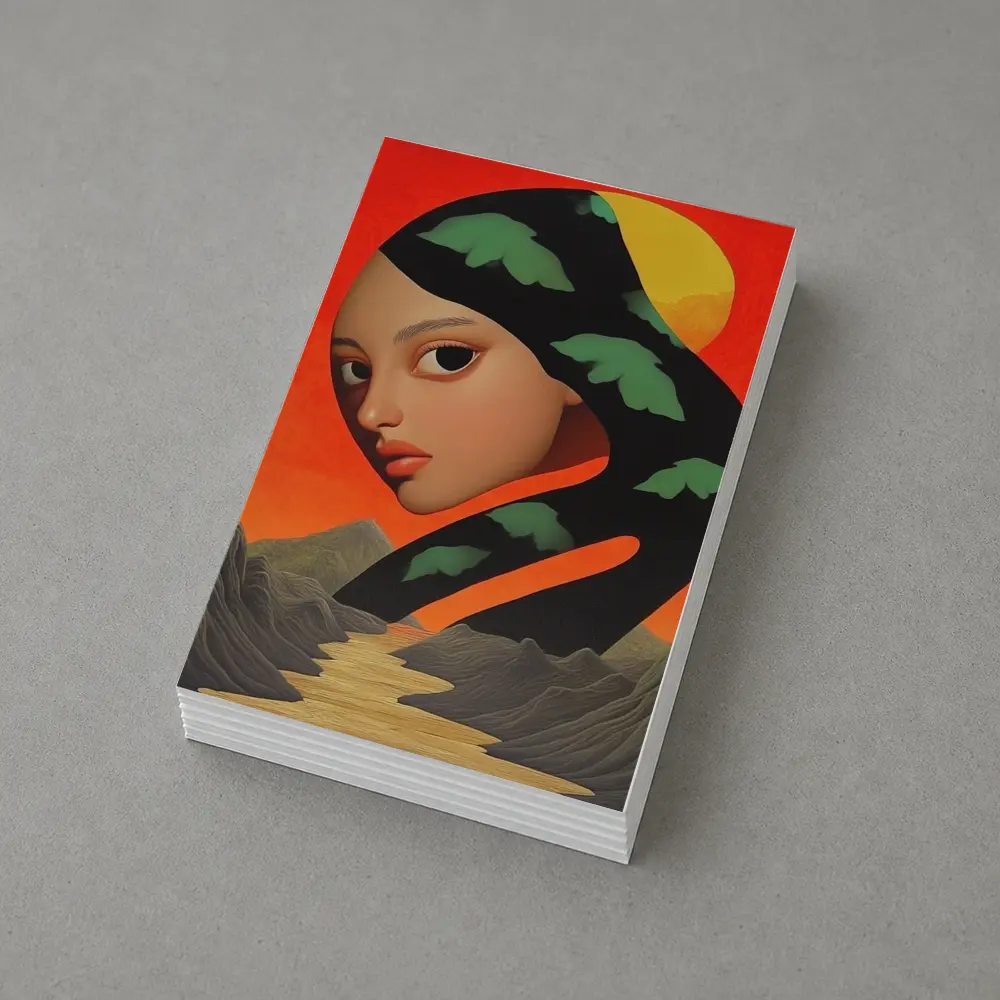 Surreal Woman Face Mountains Sunset Art – Postcards