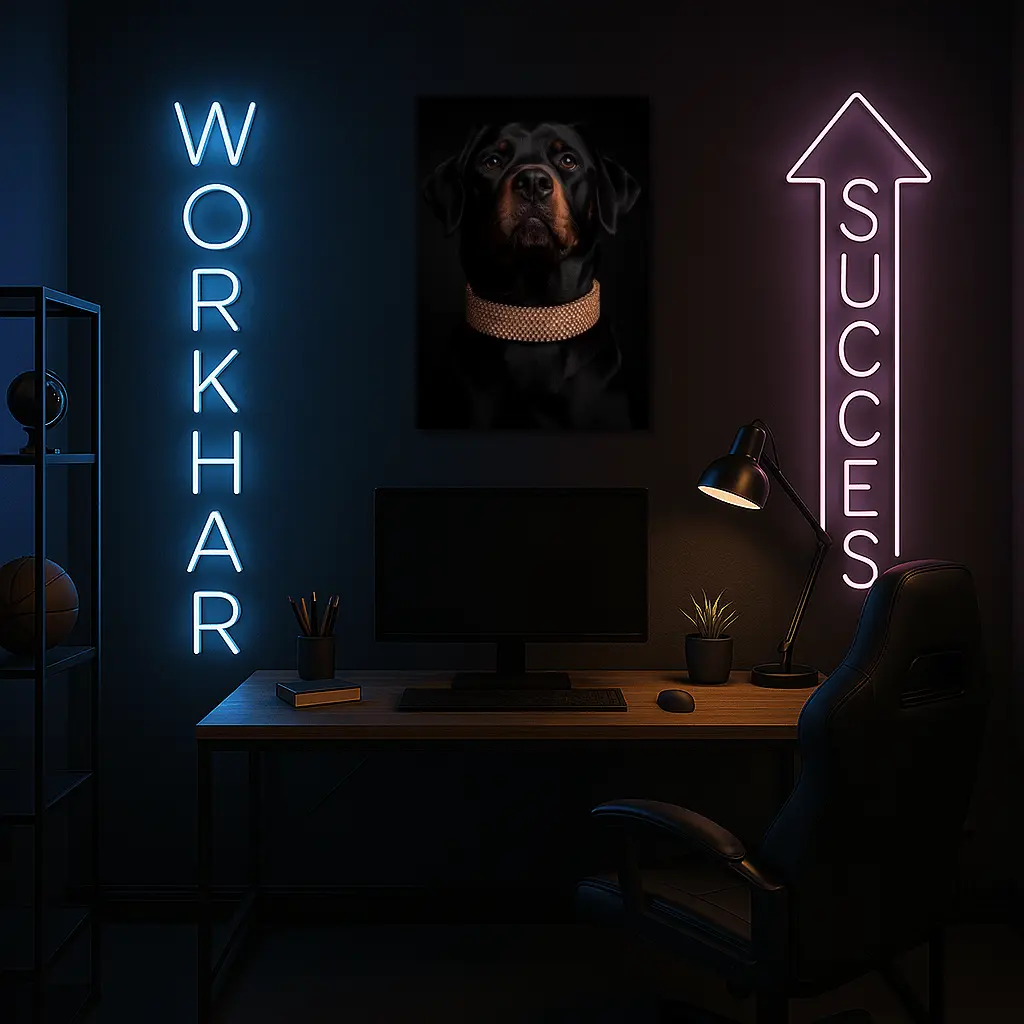 Rottweiler Dog Gold Collar Black Background – Wall Art