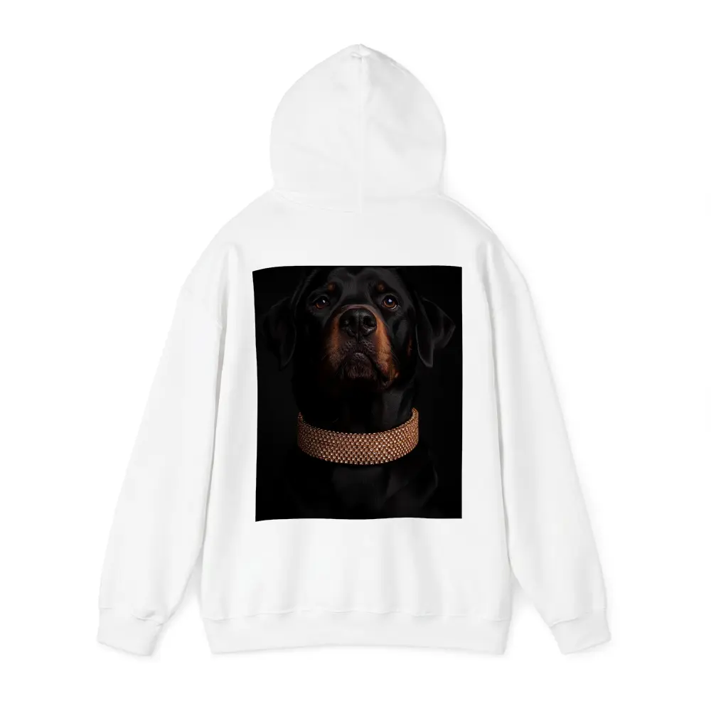 Rottweiler Dog Gold Collar Black Background – Hoodies