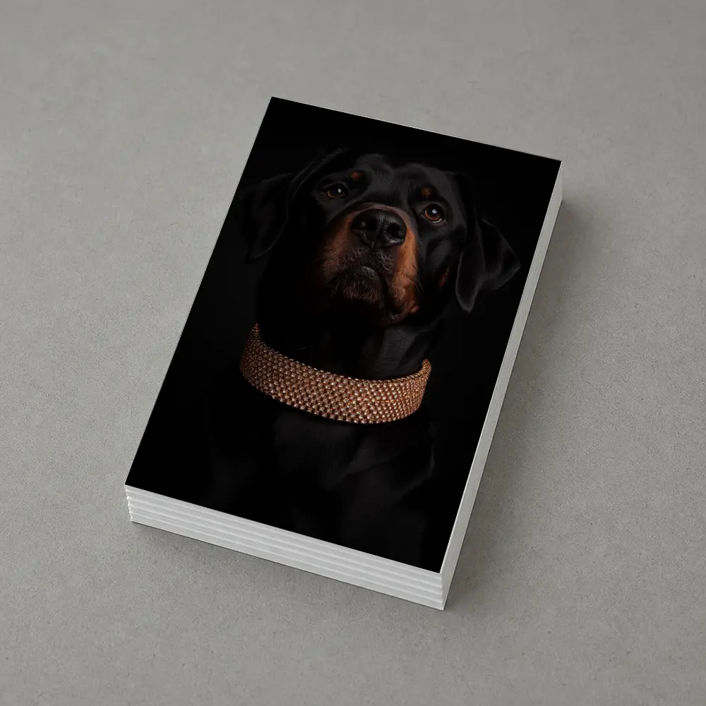 Rottweiler Dog Gold Collar Black Background – Postcards