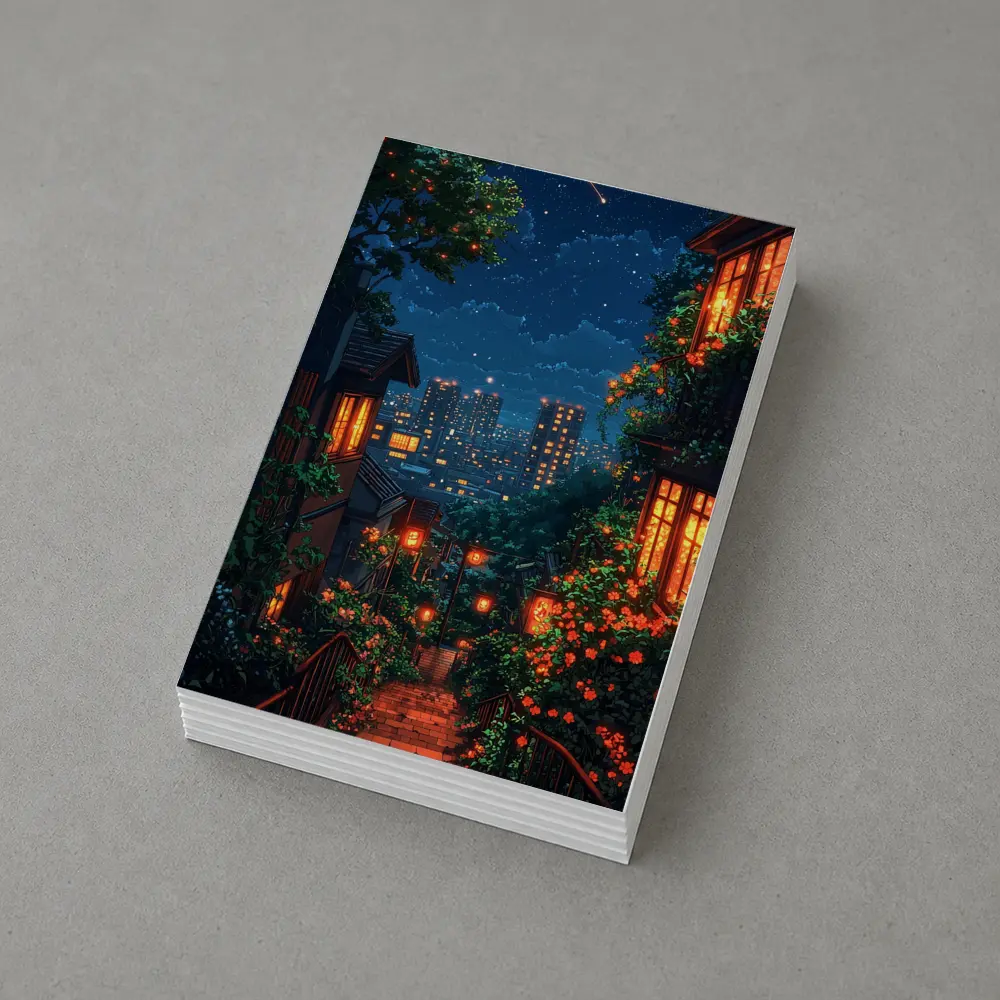 Pixel Art City Night Stairway Scene – Postcards