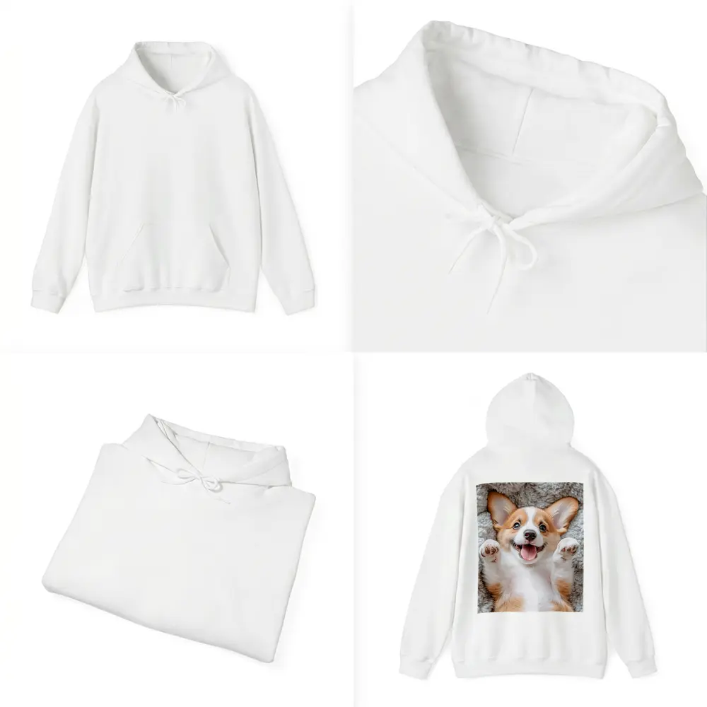 Happy Corgi Puppy Lying On Gray Blanket – Hoodies