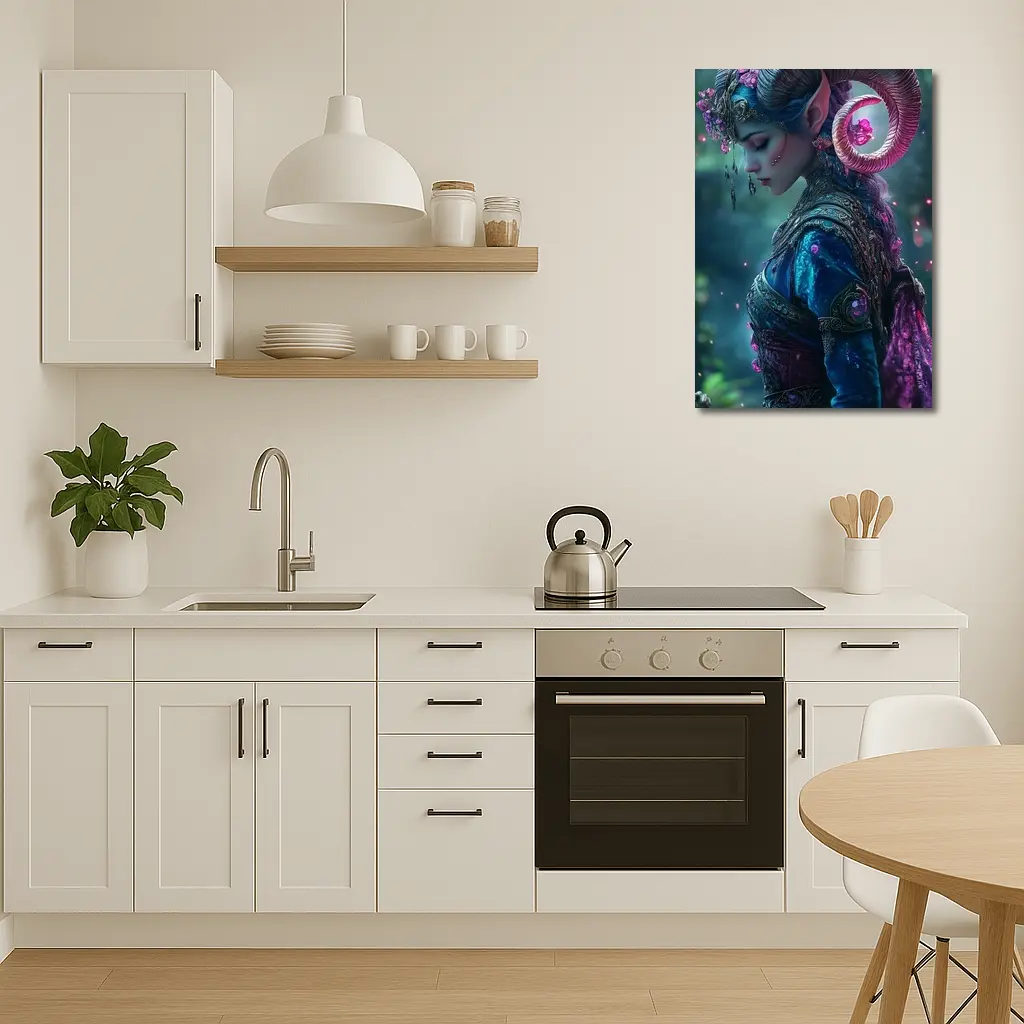Fantasy Elf Woman with Ram Horns Forest – Wall Art