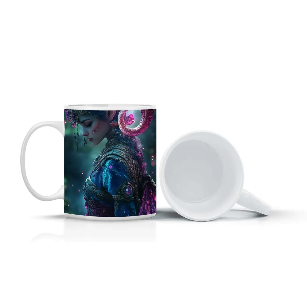 Fantasy Elf Woman with Ram Horns Forest – Mugs