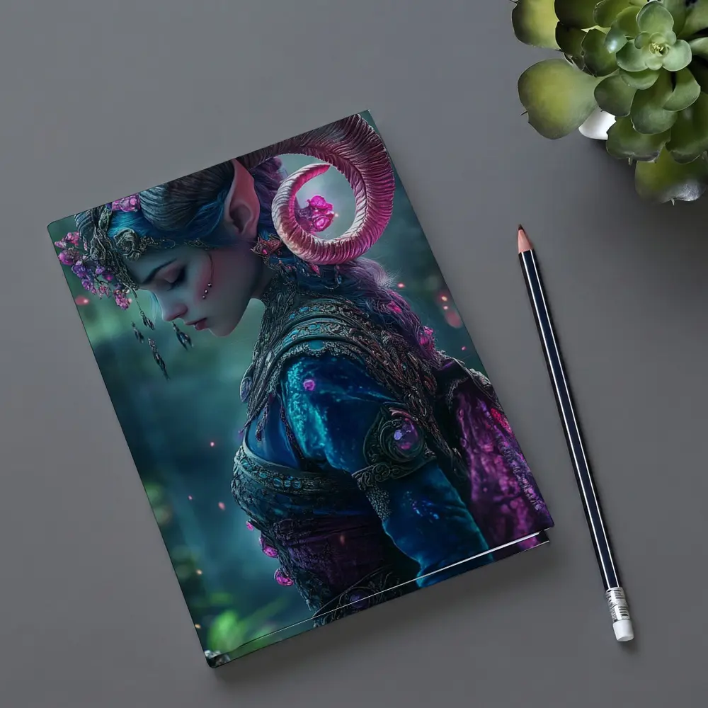 Fantasy Elf Woman with Ram Horns Forest – Notebooks