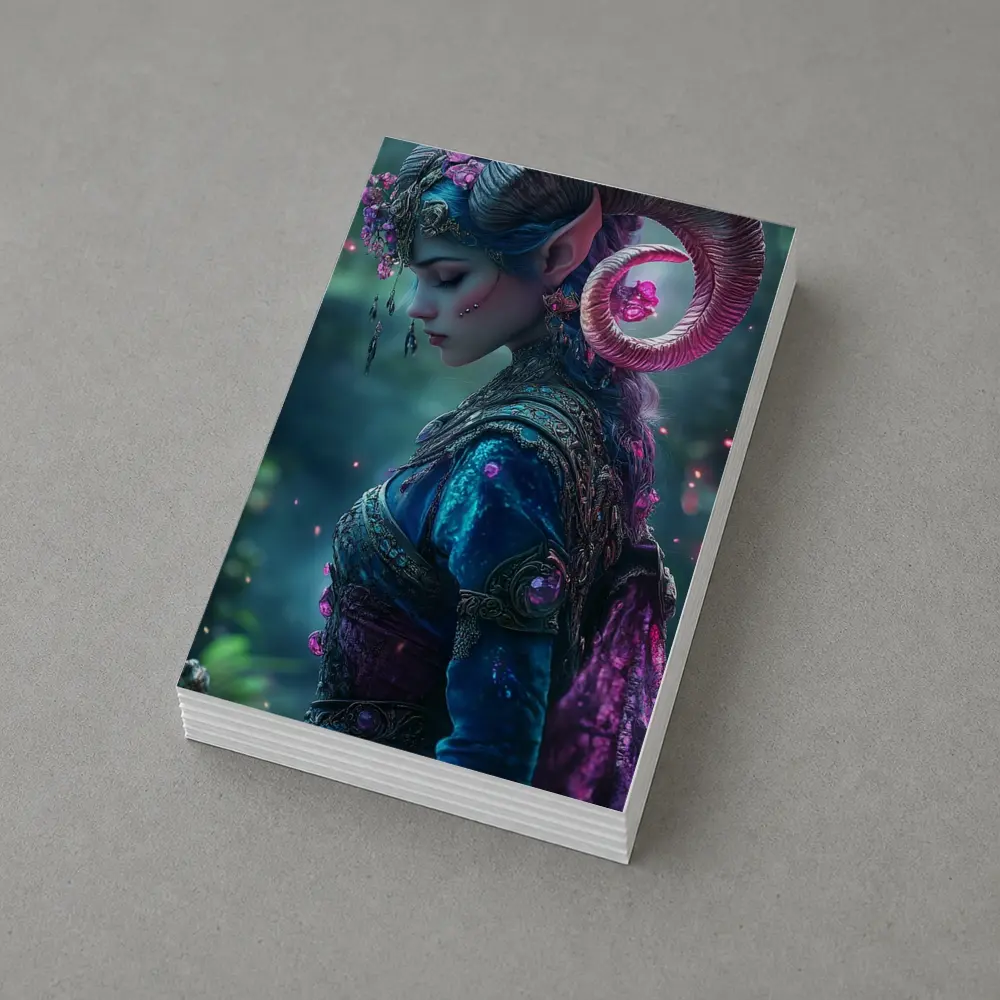Fantasy Elf Woman with Ram Horns Forest – Postcards