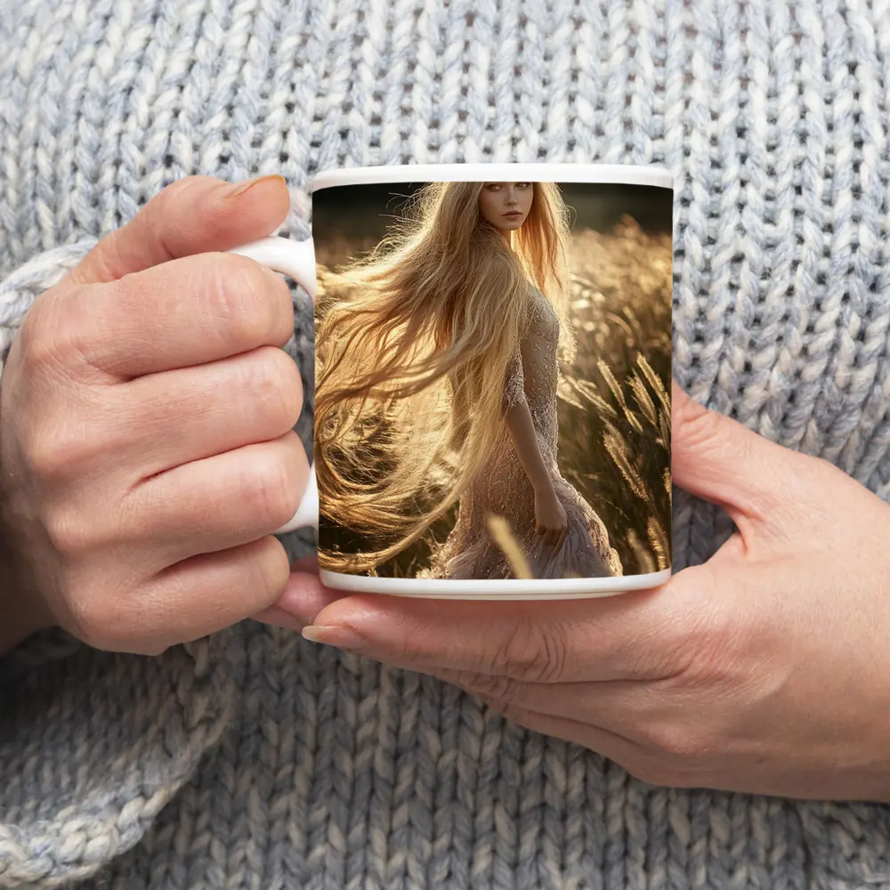 Blonde Woman Golden Field Sunlight Portrait – Mugs