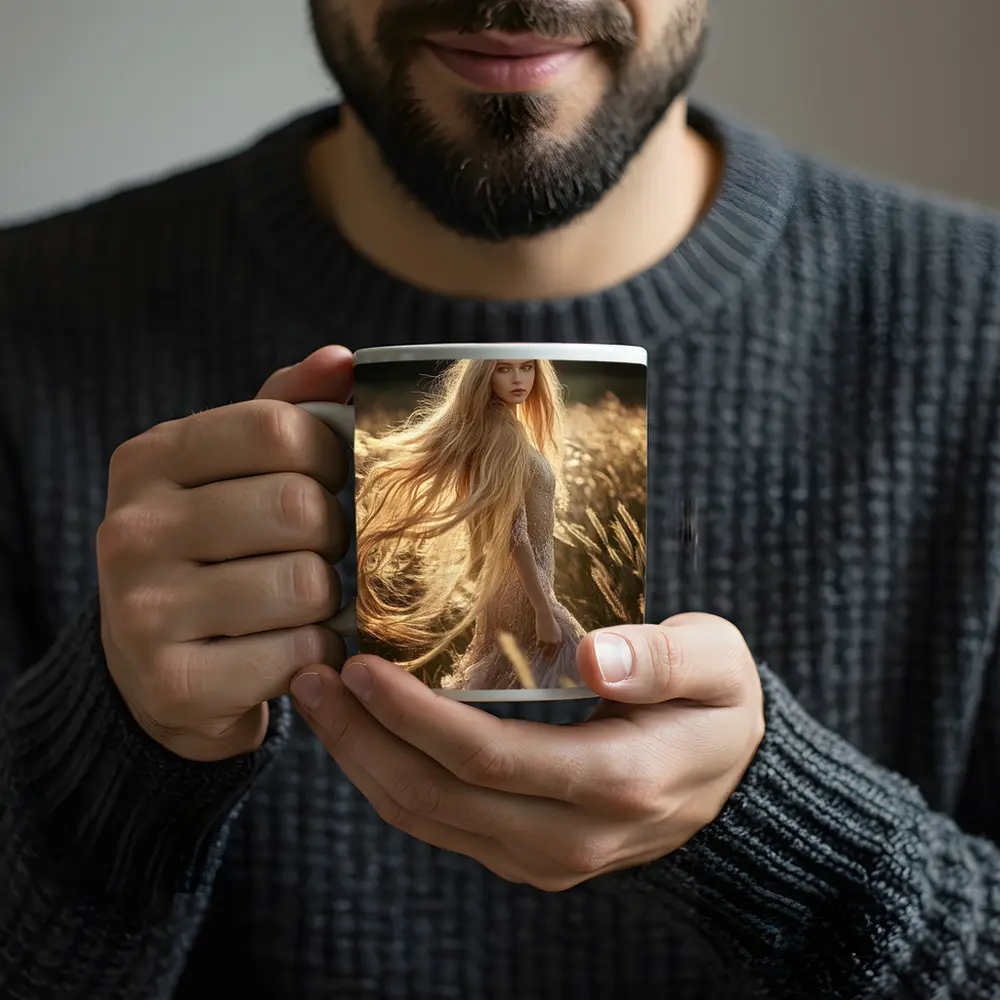 Blonde Woman Golden Field Sunlight Portrait – Mugs
