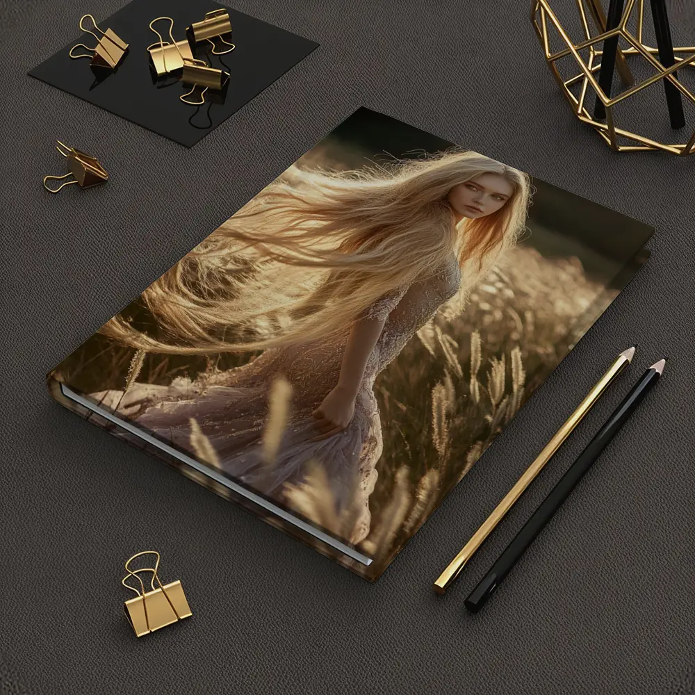 Blonde Woman Golden Field Sunlight Portrait – Notebooks