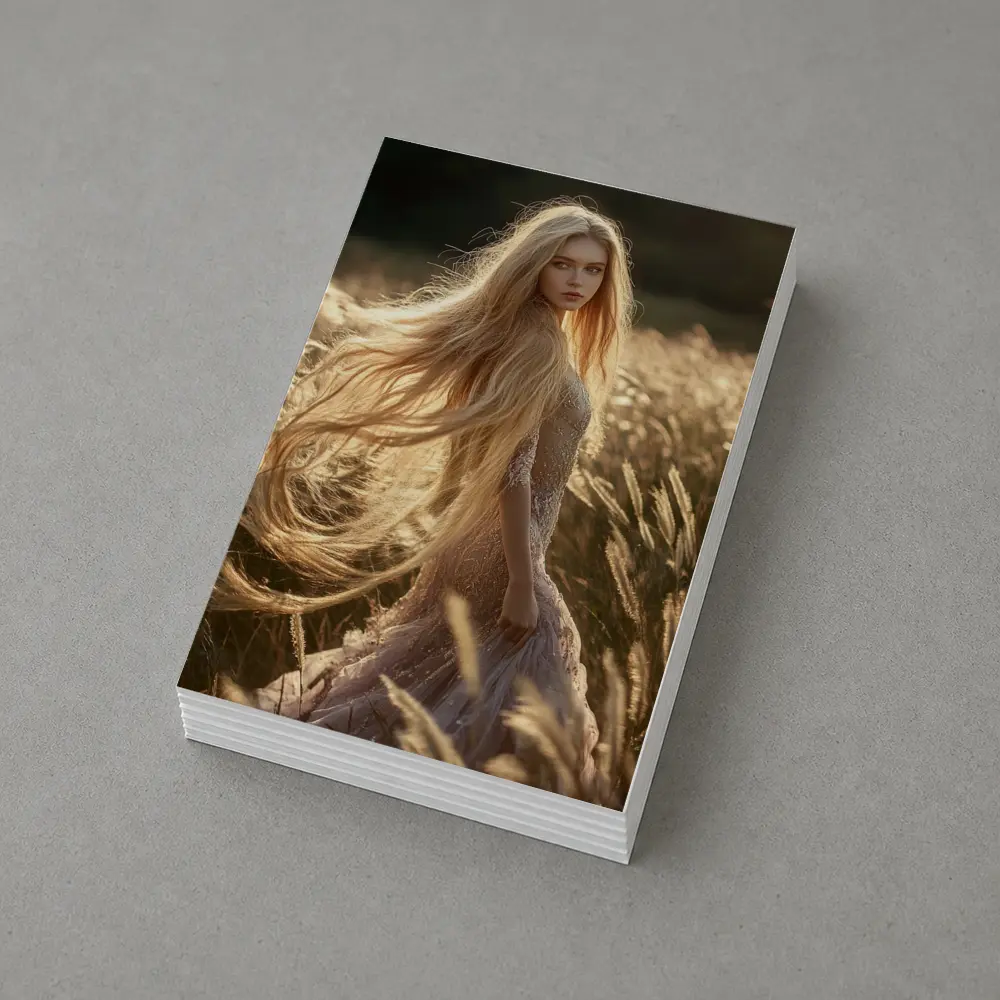 Blonde Woman Golden Field Sunlight Portrait – Postcards