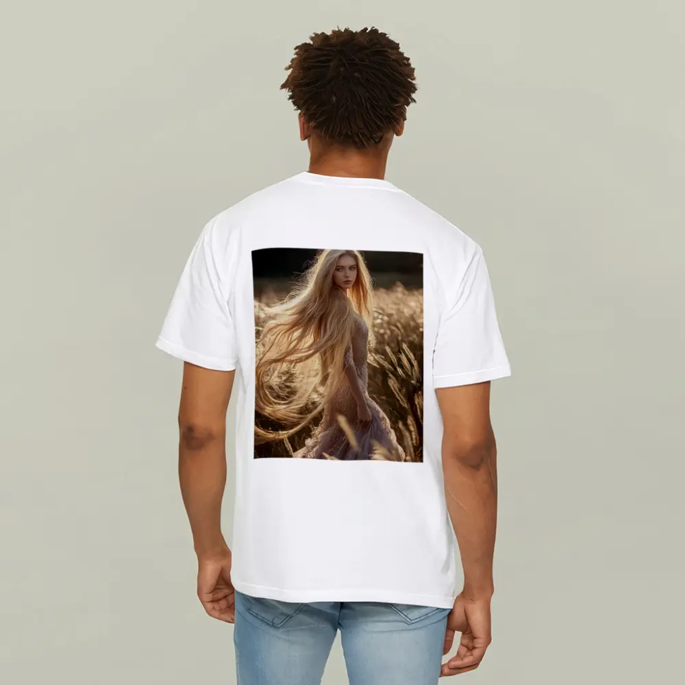 Blonde Woman Golden Field Sunlight Portrait – T-Shirts