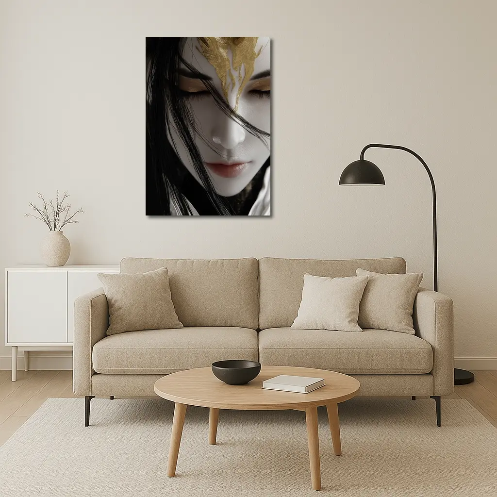 Fantasy Woman Gold Crown Dark Background – Wall Art