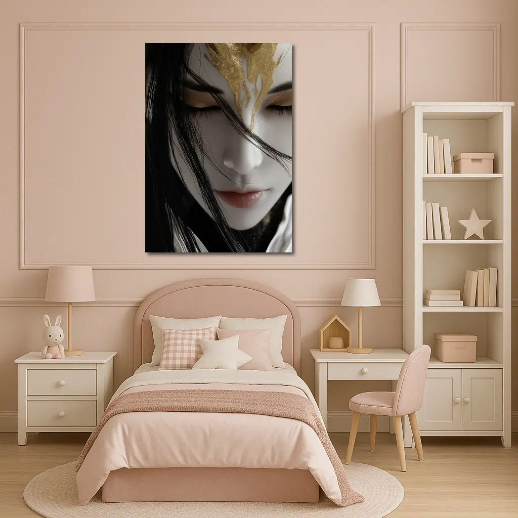 Fantasy Woman Gold Crown Dark Background – Wall Art