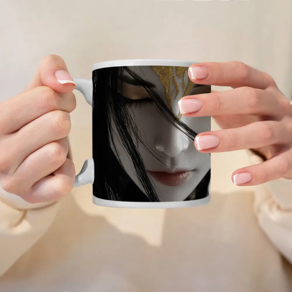 Fantasy Woman Gold Crown Dark Background – Mugs