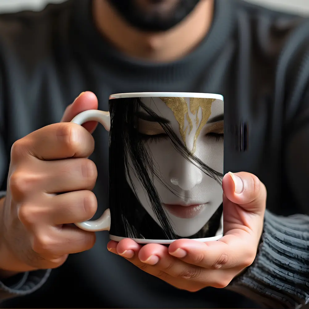 Fantasy Woman Gold Crown Dark Background – Mugs