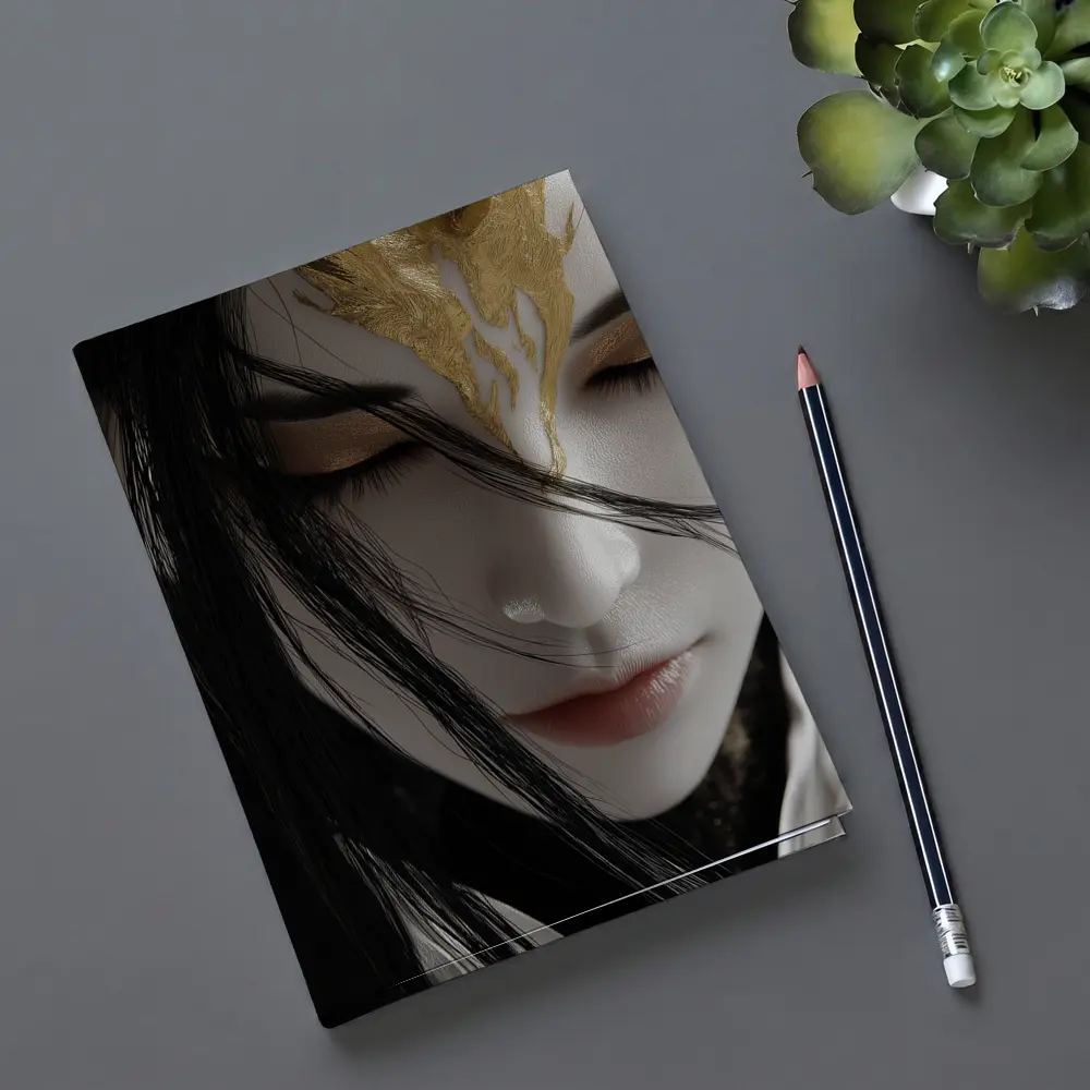 Fantasy Woman Gold Crown Dark Background – Notebooks