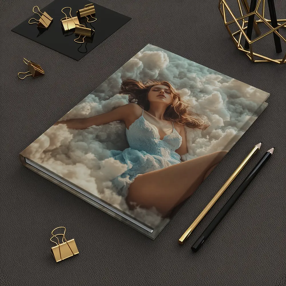 Woman Resting Among Dreamy White Clouds – Notebooks