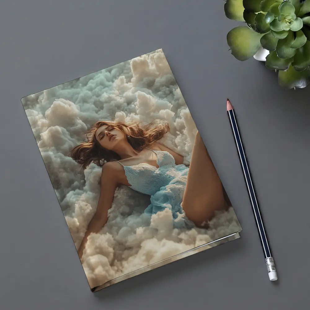 Woman Resting Among Dreamy White Clouds – Notebooks