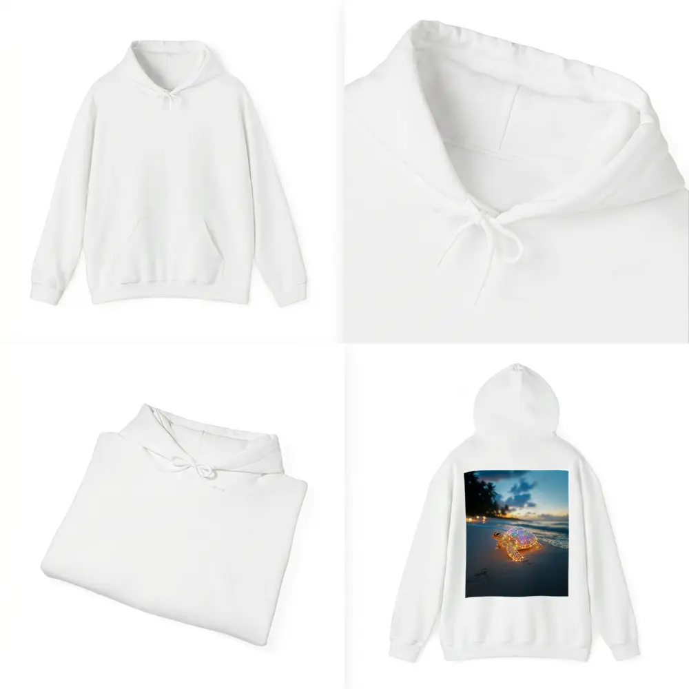 Glowing Sea Turtle on Tropical Beach Sunset – Hoodies