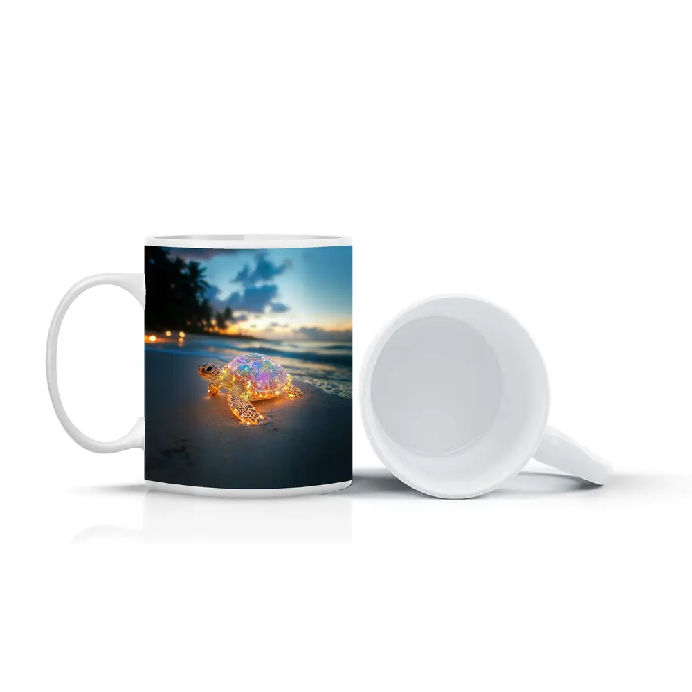 Glowing Sea Turtle on Tropical Beach Sunset – Mugs